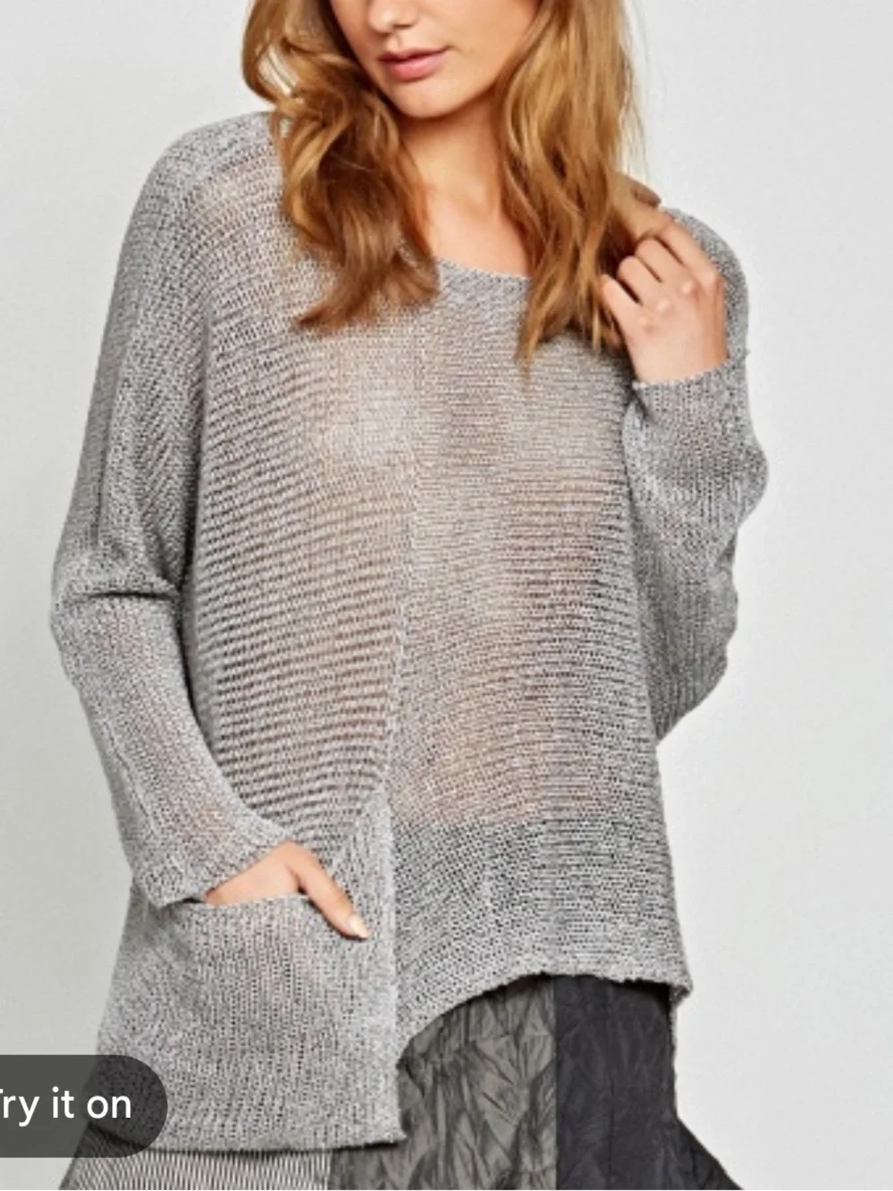 ALEMBIKA Gray Tan Asymmetrical Knit Mesh Pullover Lagenlook Dolan Sleeve Top M - Picture 1 of 9